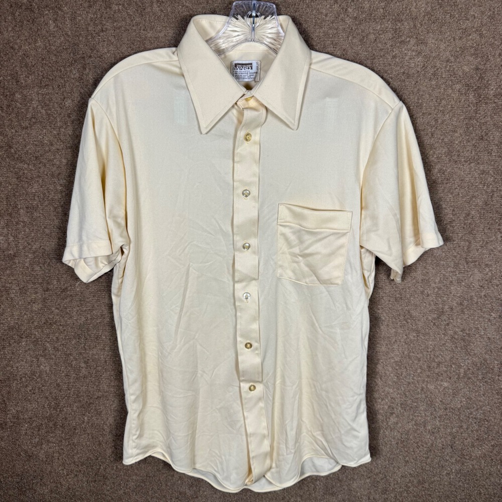 Vintage 70s Montgomery Ward Yellow Button Down Work Shirt Collar Polyester Large